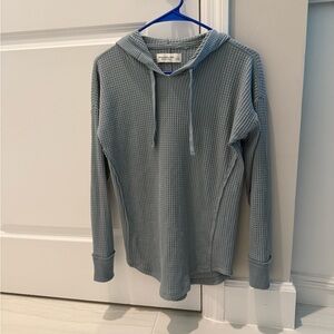 Gray Waffle Knit Hoodie Sweater